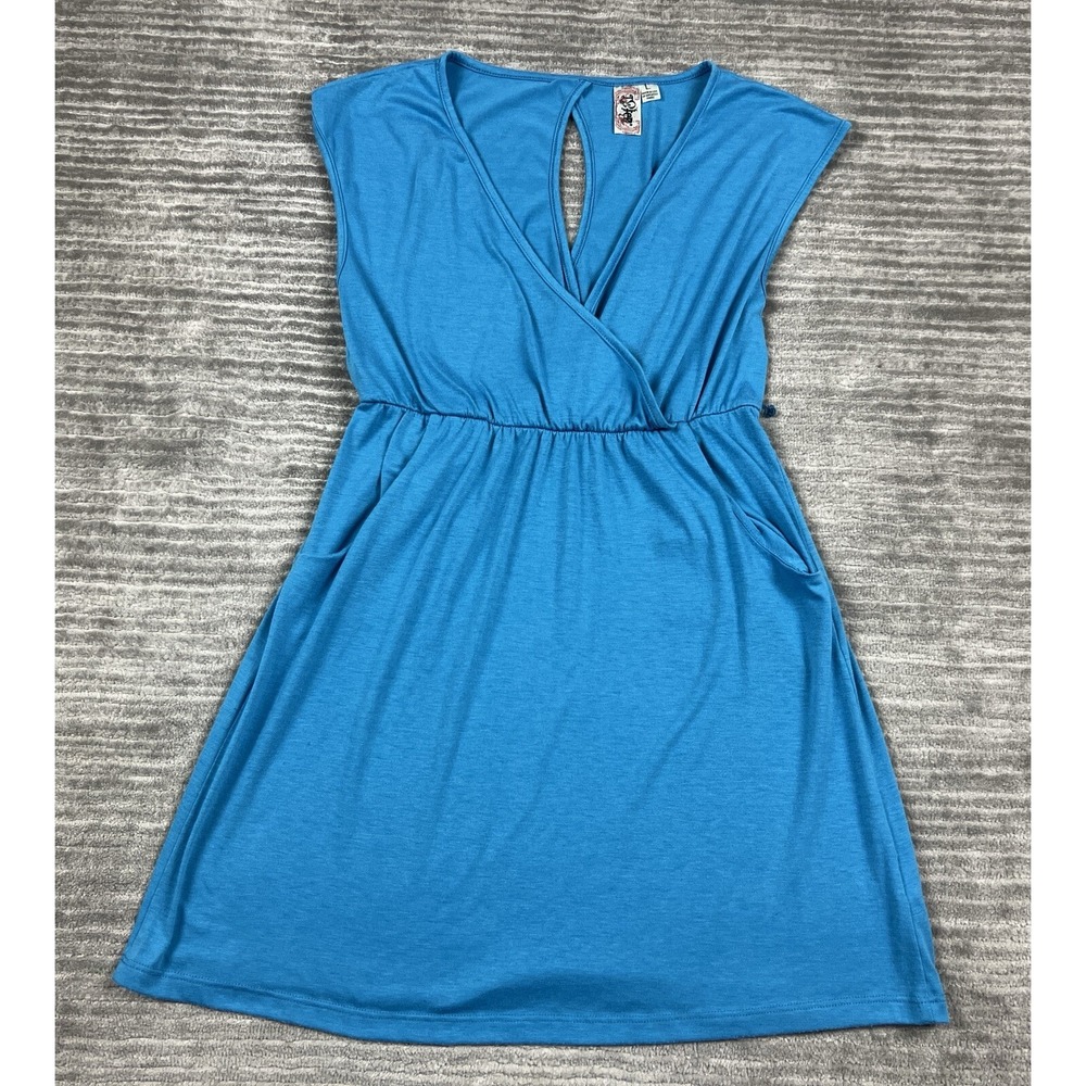 Trixxi Dress Womens L Blue TT15VW67 A2 Wrap Surplice Keyhole Back Pockets Mini
